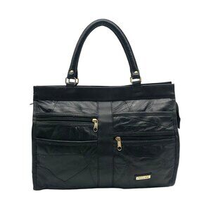 Pellani Black Faux Leather Multipocket Tote Bag